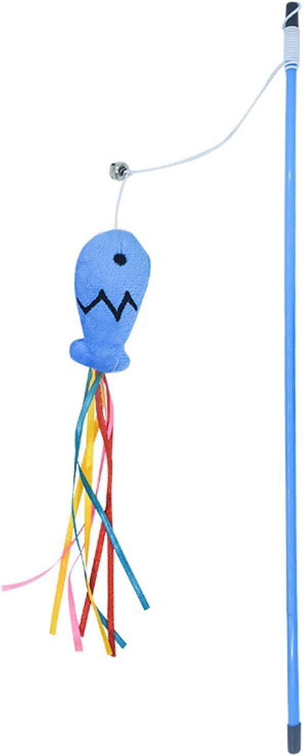 Blue Fish Design Cat Teaser Stick with Colorful Balls
