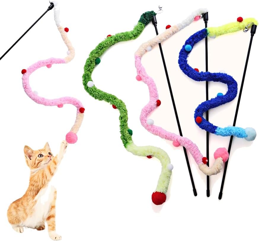 3-Piece Colorful Plush Cat Teaser Wands