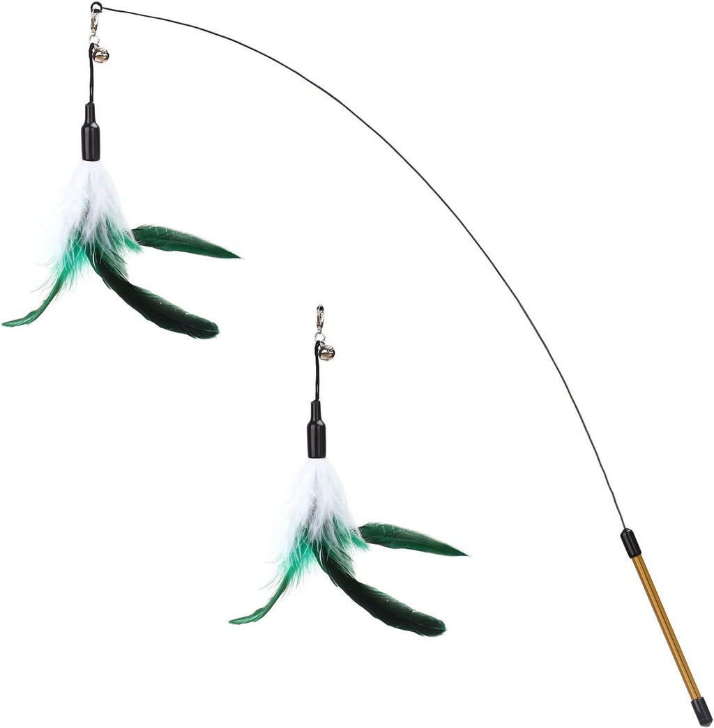 34.5" White Green Feather Flying Wand with Bell