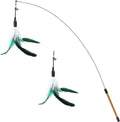 34.5" White Green Feather Flying Wand with Bell