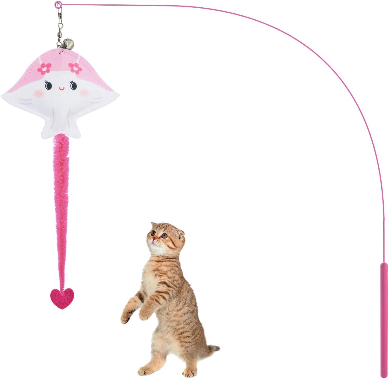 35" Pink Fish Shape Bell Cat Fishing Pole Wand