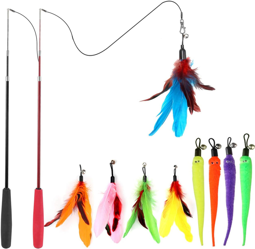 Retractable Feather Wand Set 2 Wands 9 Refills with Bell