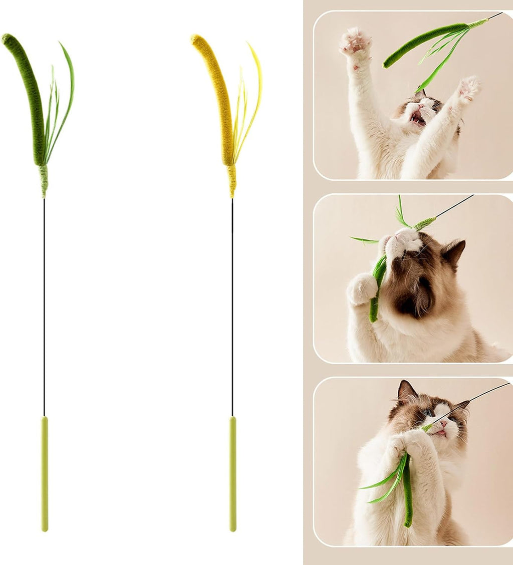Furry Faux Grass Teaser Wand for Indoor Cats
