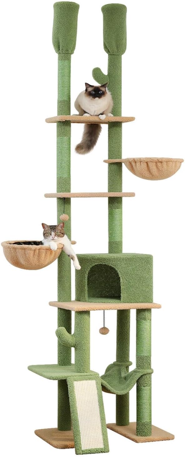 Cat Tree Floor to Ceiling Cat Tower with Adjustable Height(85-112 Inches), 7 Tiers Climbing Activity Center with Cozy Hammocks, 5 Platforms and Scratching Posts for Indoor Cats