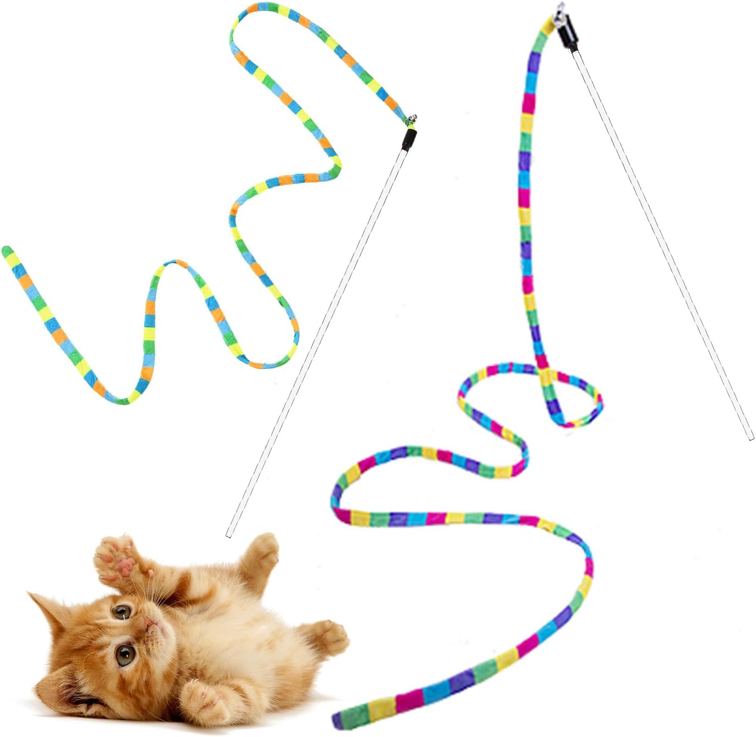 2-Pack Rainbow Colorful Plush String Wand with Bells Sturdy Pole