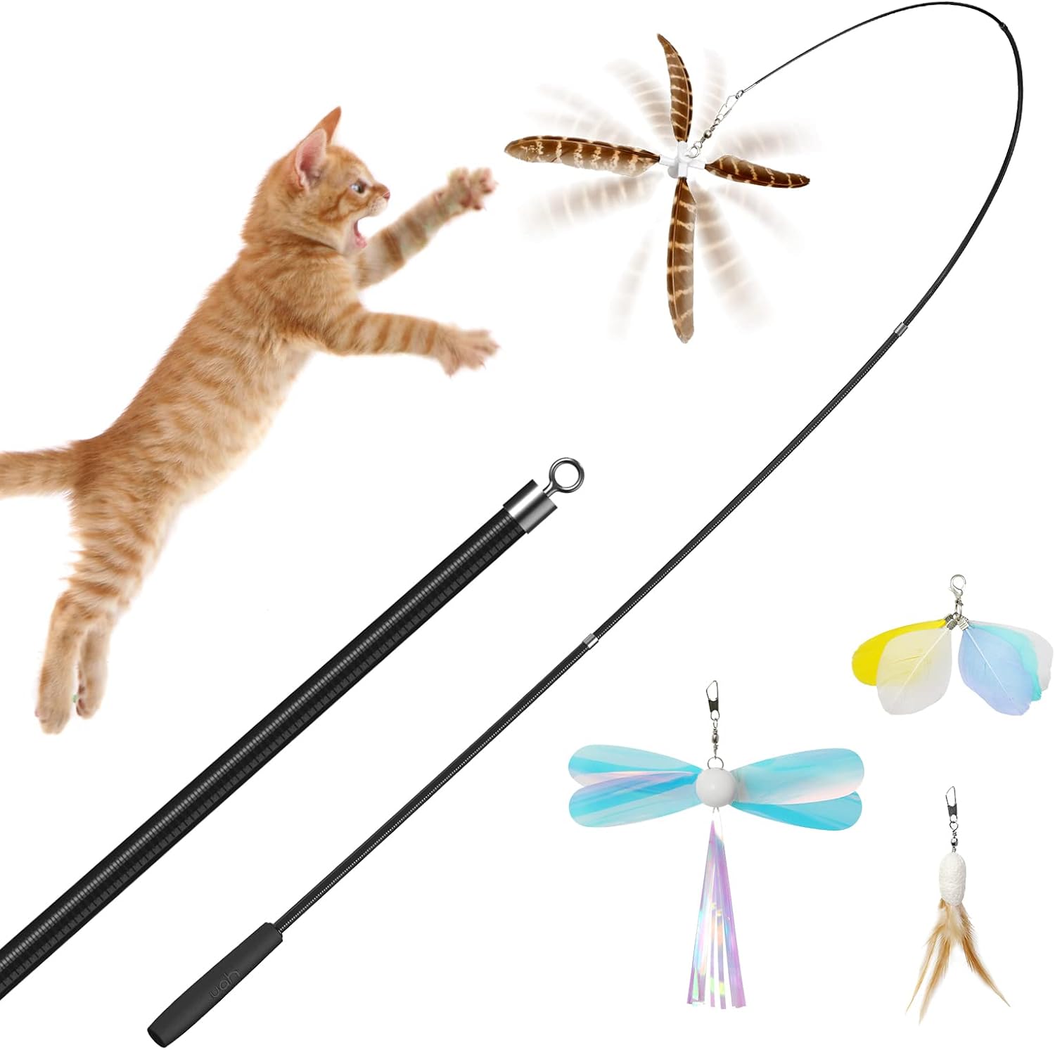 60" Retractable Natural Feather Wand with 4 Replacement Teasers