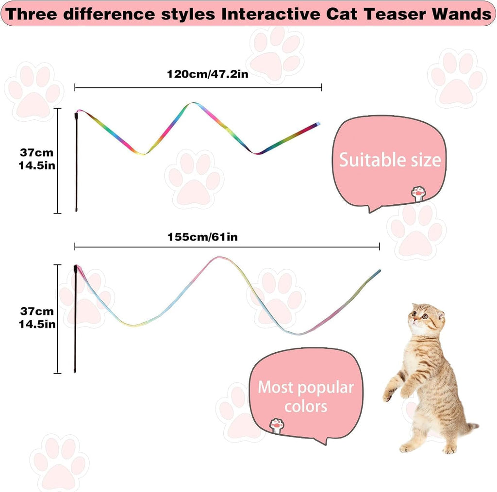 2-Pack Rainbow Ribbon Cat Teaser Wand