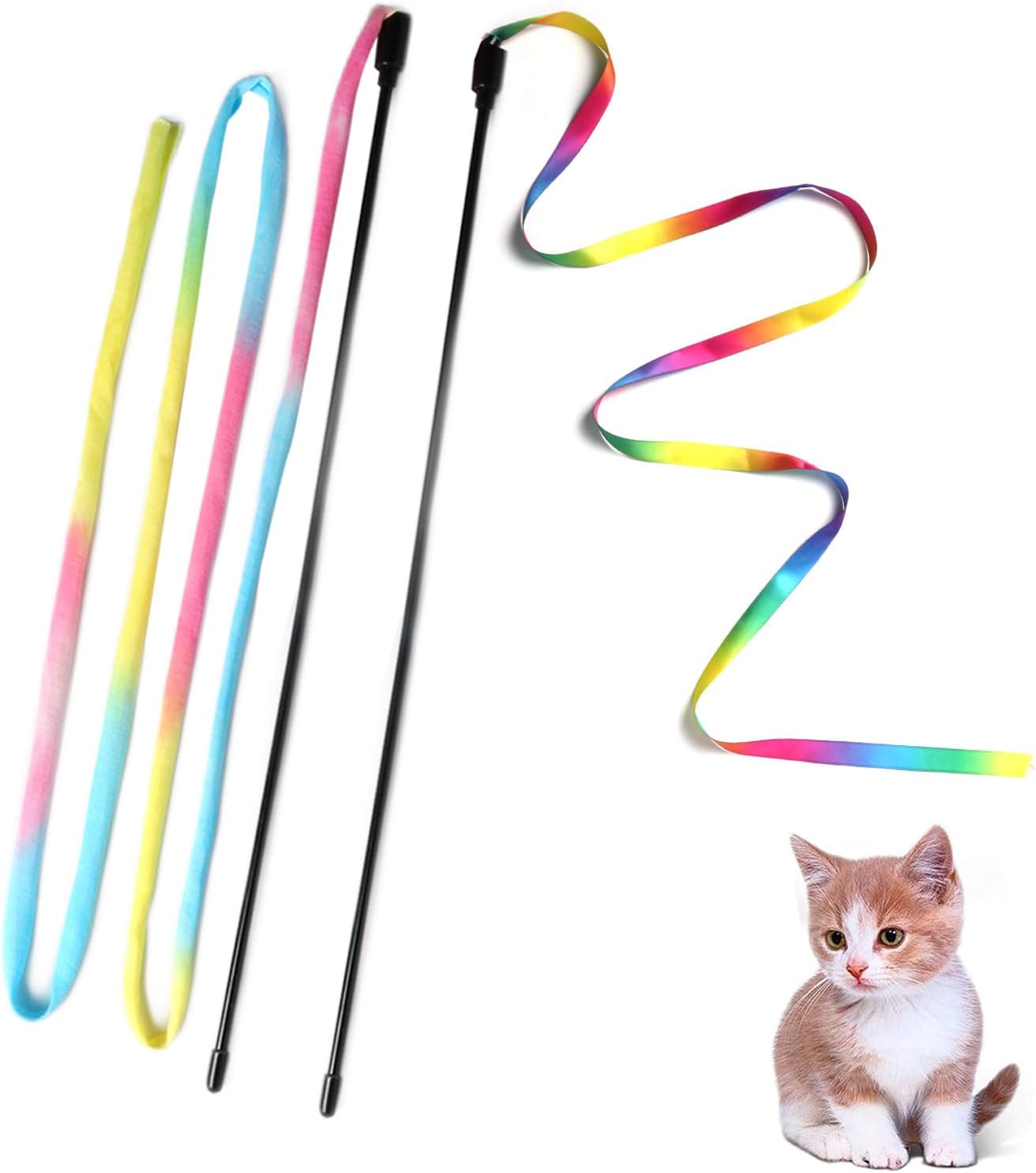 2-Pack Rainbow Ribbon Cat Teaser Wand