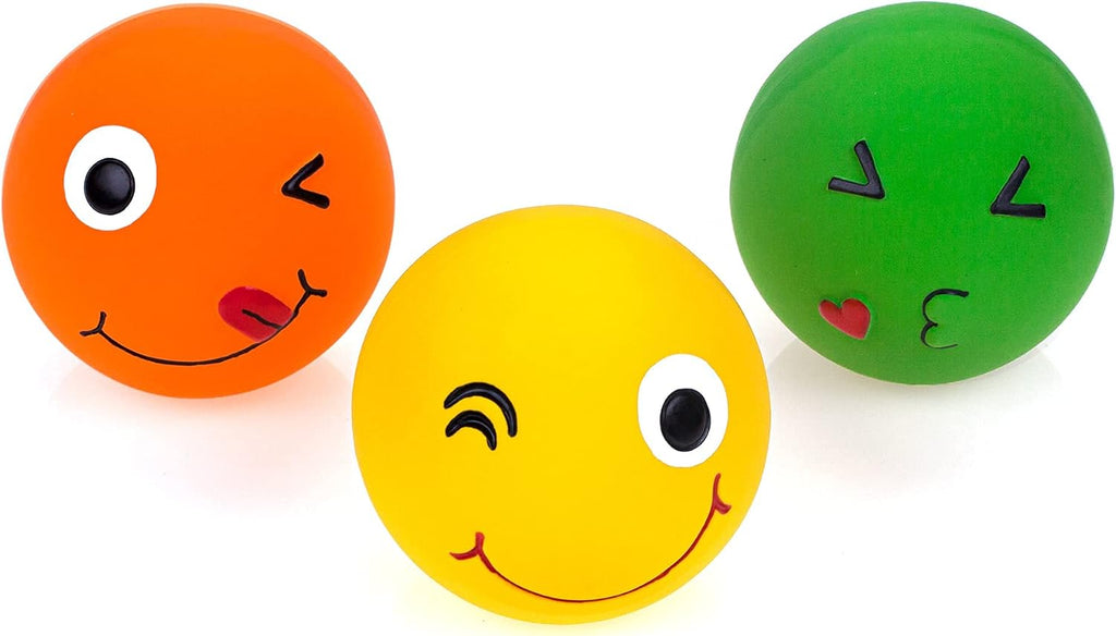 3-Pack 2.7" Latex Smiley Face Squeaky Balls for Medium Dogs