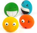 4-Pack 3.2" Latex Smiley Face Squeaky Balls for Small Dogs