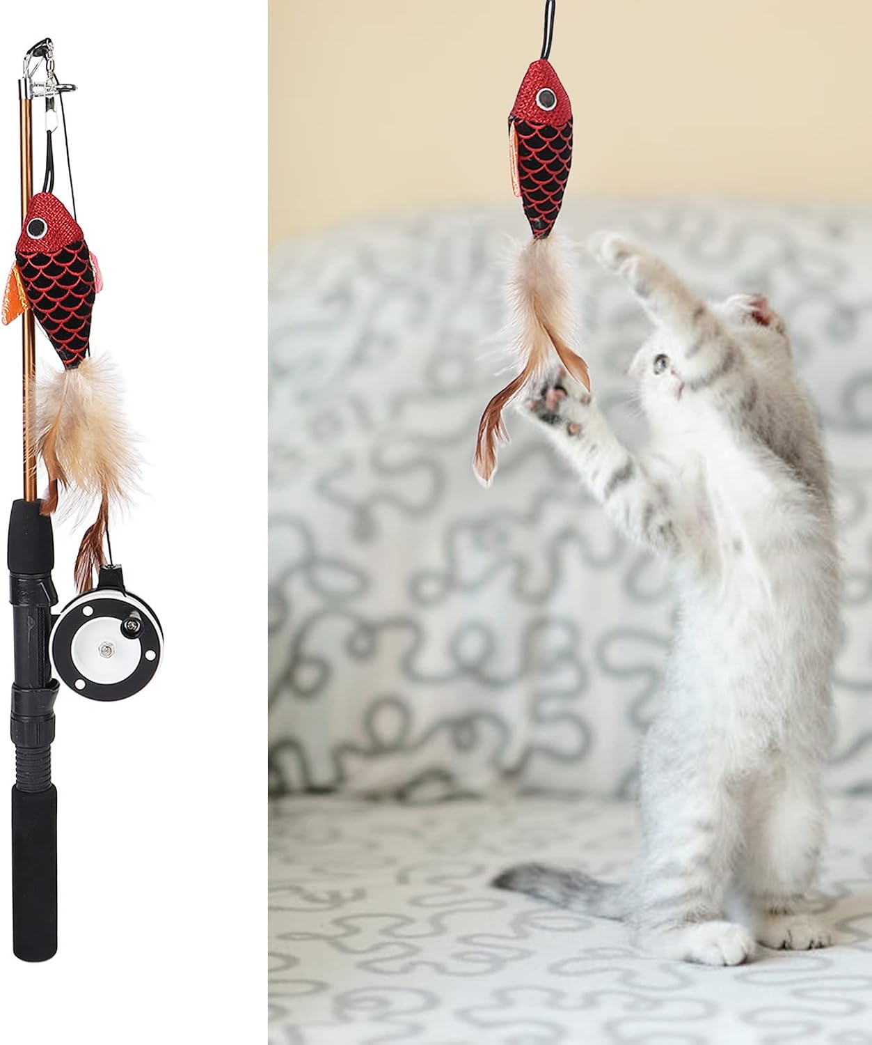 Retractable Fishing Pole Dangler Teaser Wand for Cats