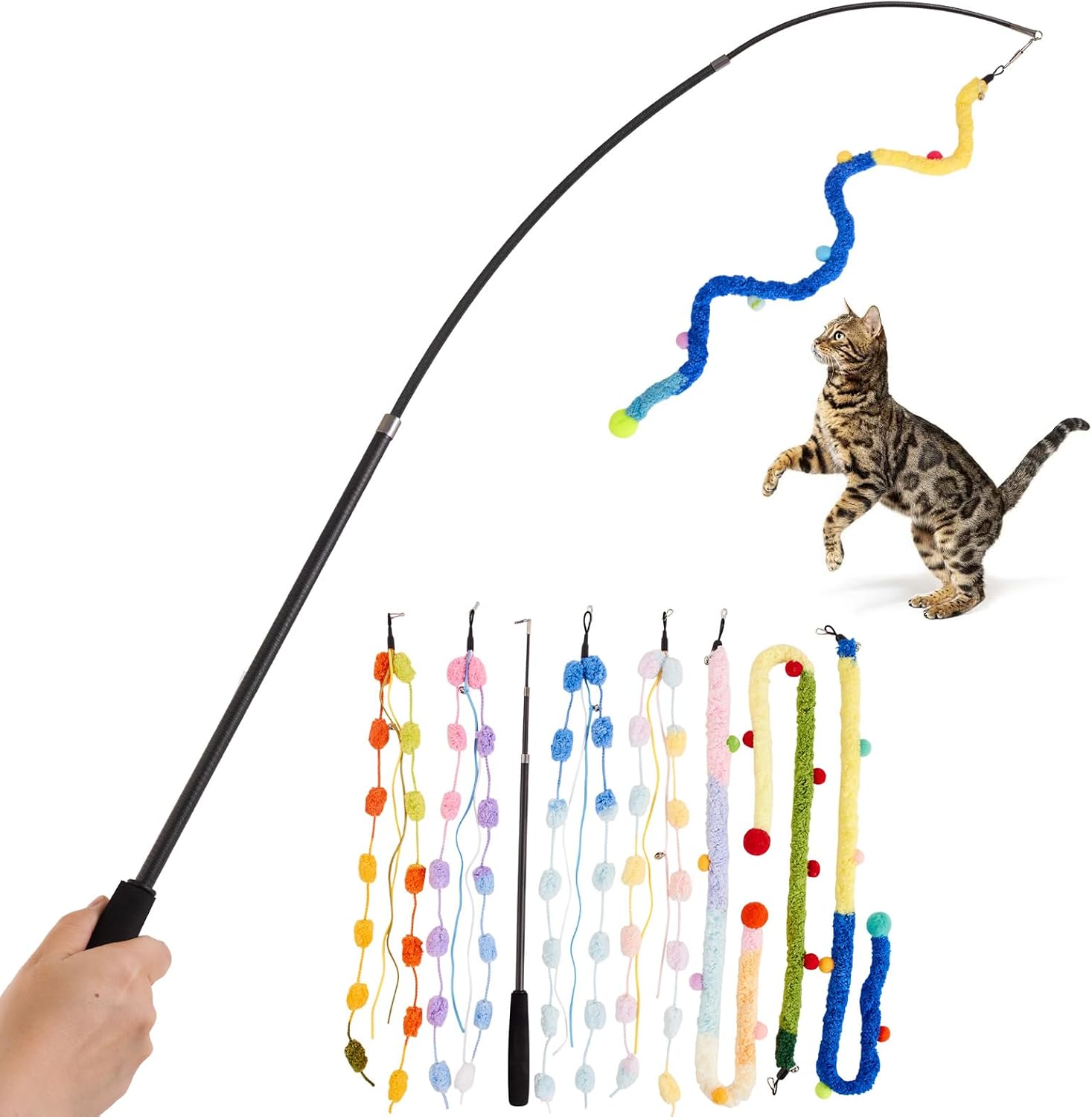8-Piece Retractable Plush Strip Wand with Bell & String