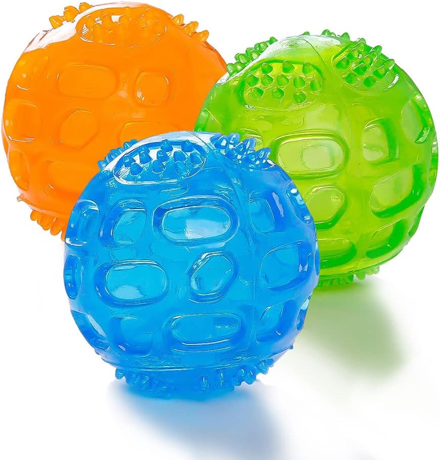 3-Pack Indestructible Rubber Squeaky Bouncy Balls for Small/Medium
