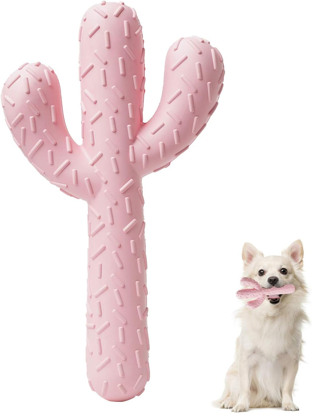 Pink Rubber Cactus Chew Toy for Aggressive Chewers Medium/Large