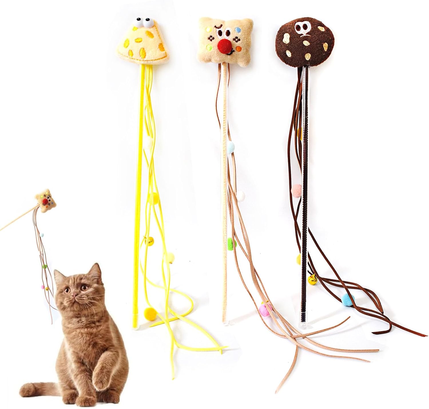Plush Cheese & Toast Tassel Ball Teasing Wand for Cats
