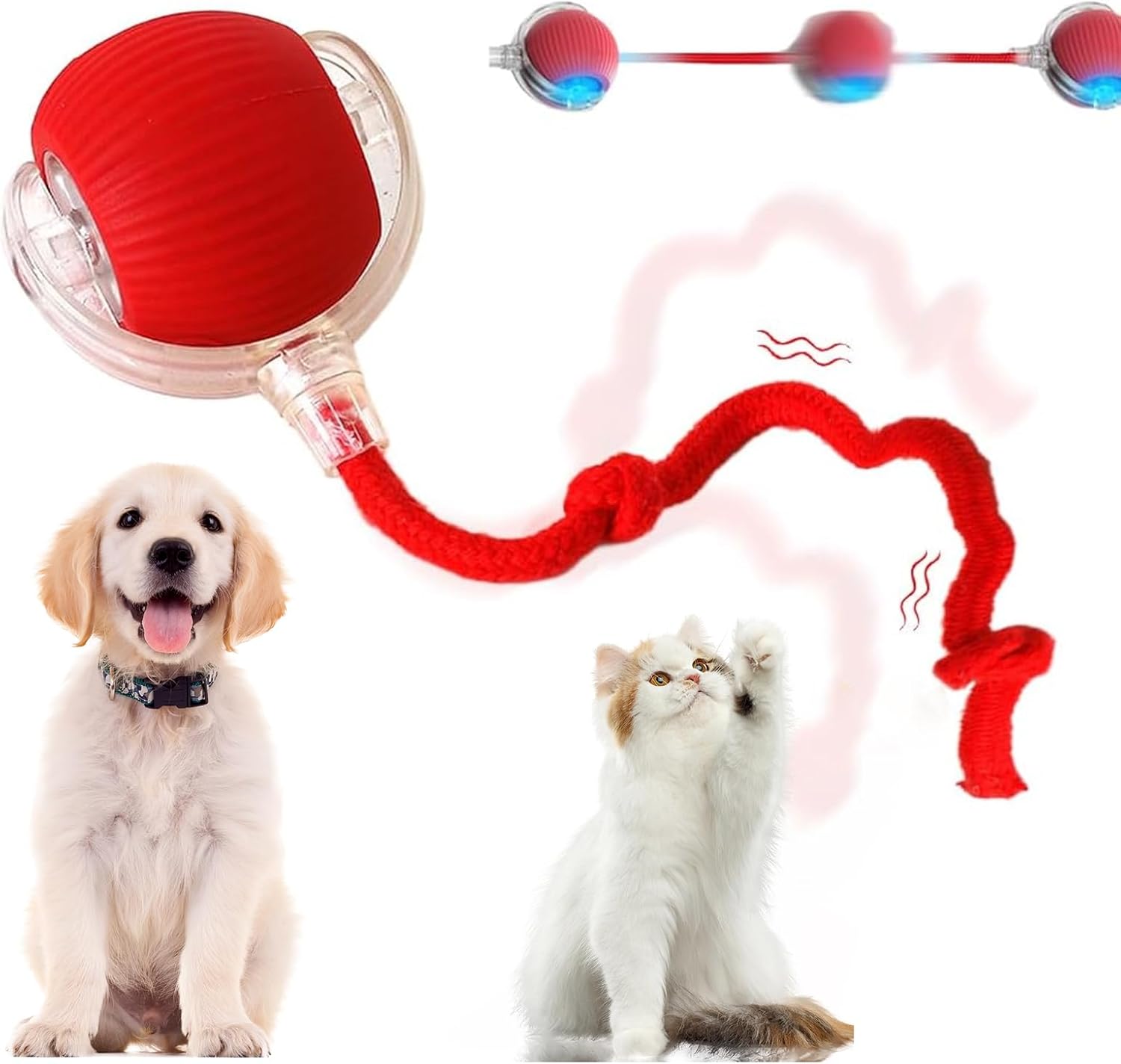 Red Rechargeable Smart Self-Rolling Cat & Dog Ball