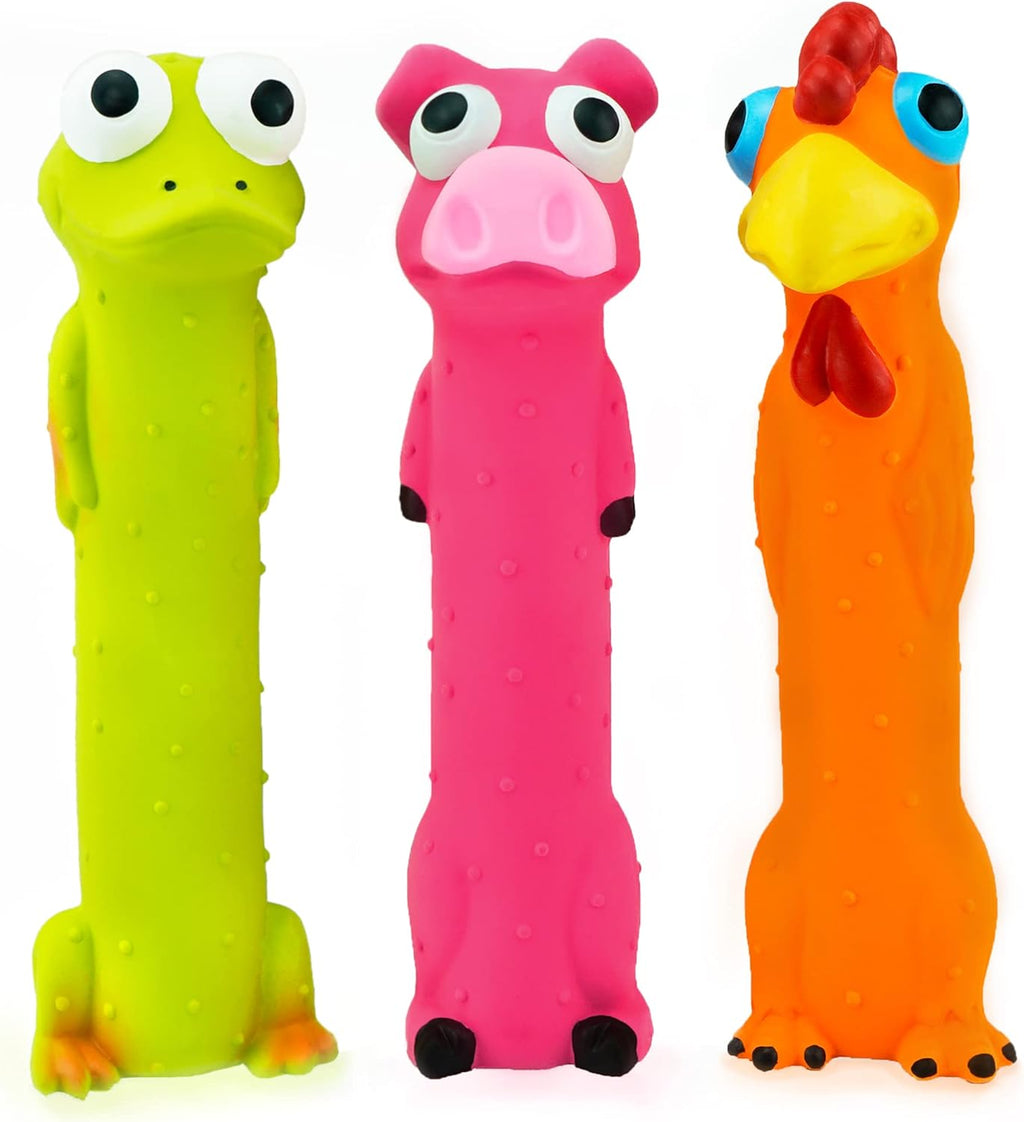 3-Pack 9" Latex Squeaky Stick Animal Dog Toys Small/Medium