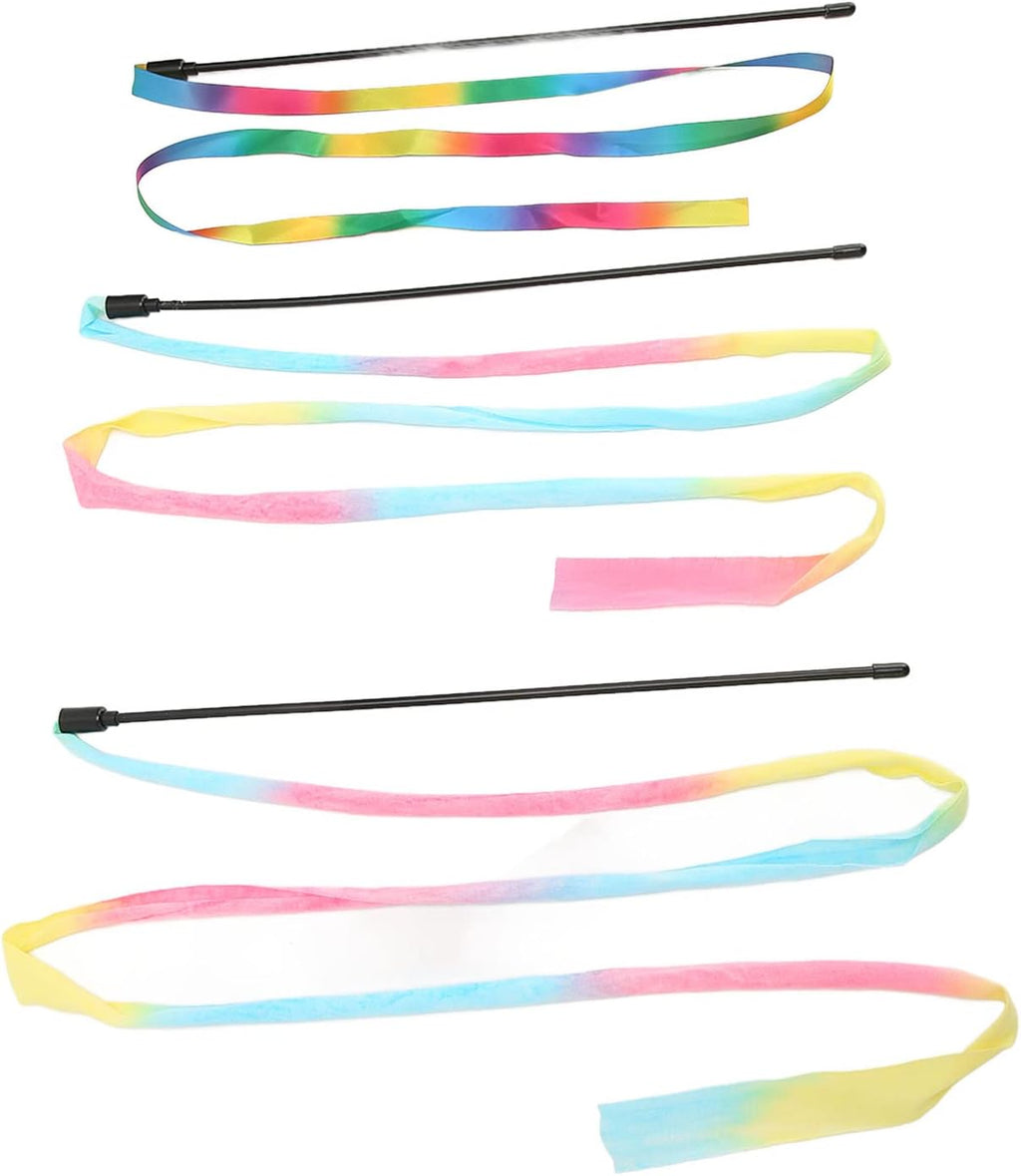 3-Piece Colorful Ribbon Wand Toy Set for Cats