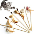 6-Piece 40cm Linen Feather Wood Rod Mouse Toy with Bell