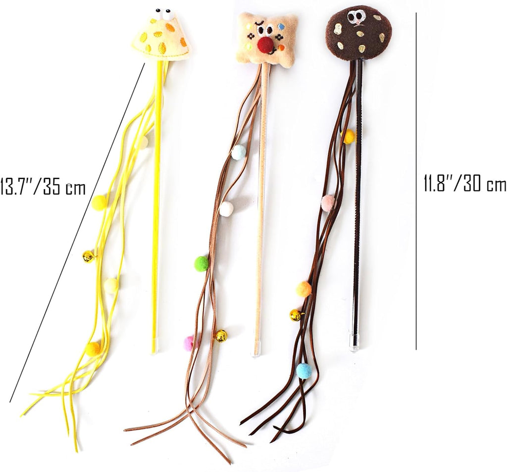 Plush Cheese & Toast Tassel Ball Teasing Wand for Cats