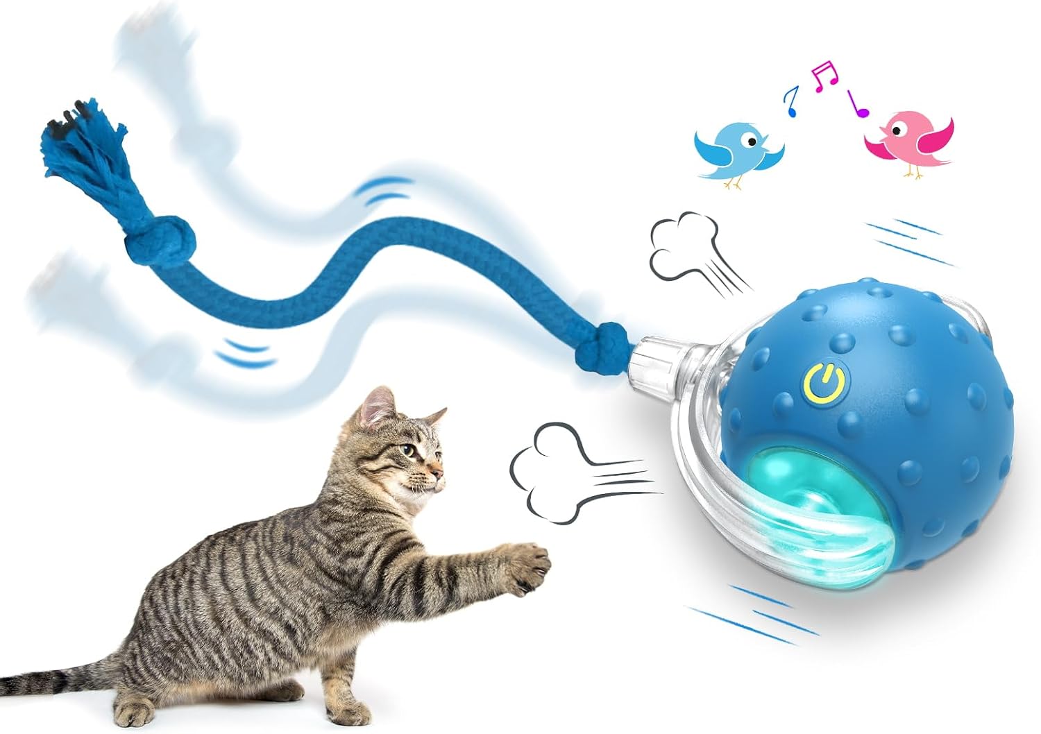 Blue Chirping Motion-Activated Fast Rolling Cat Ball