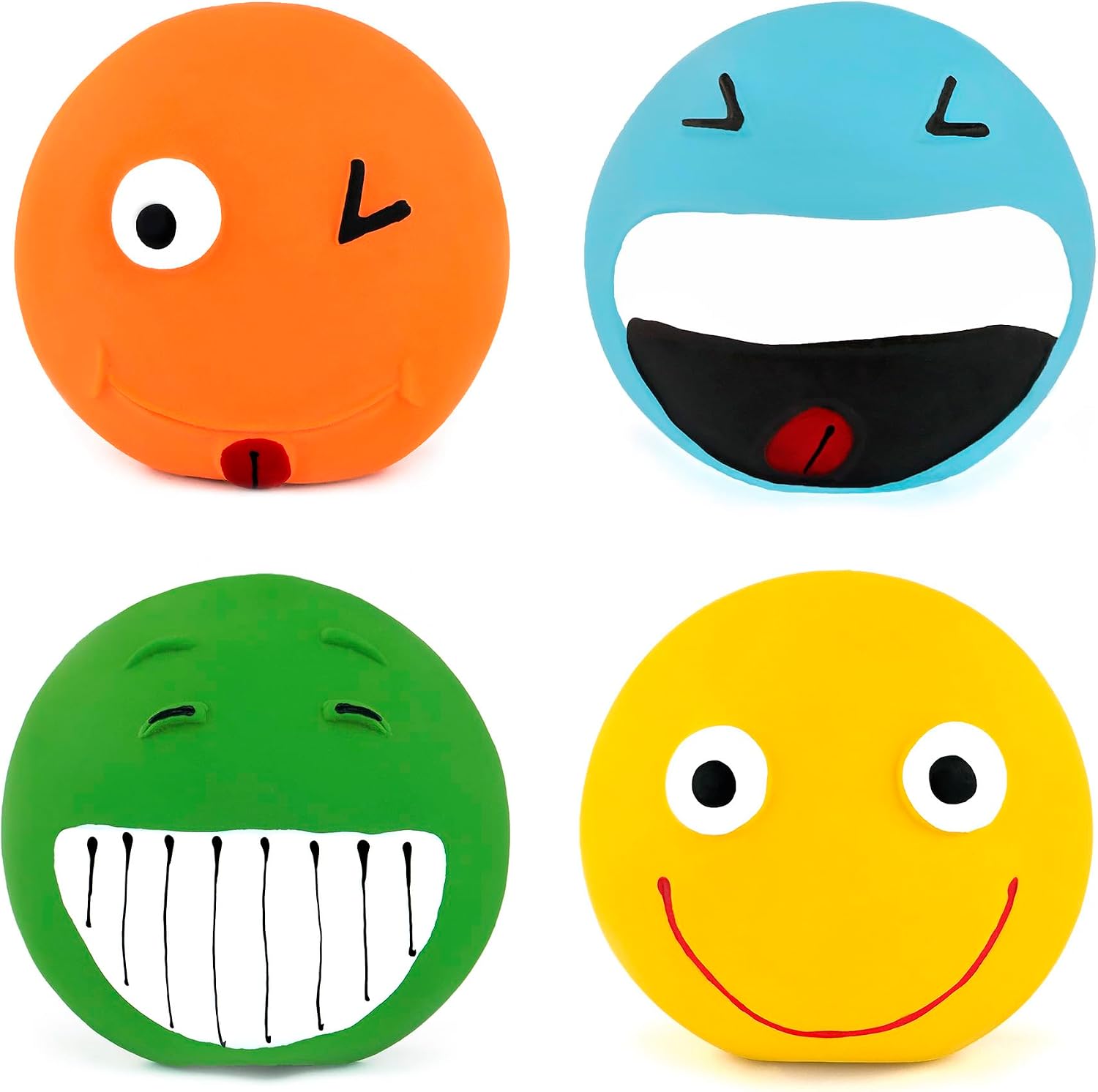 4-Pack 3.2" Latex Smiley Face Squeaky Balls for Small Dogs
