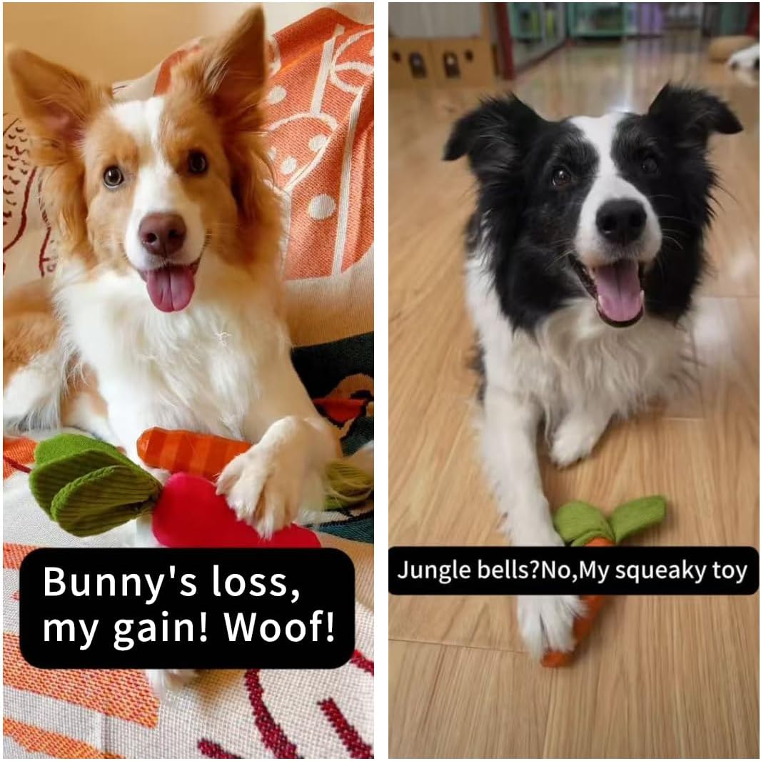 Rubber Carrot Squeaky Chew Toy for Aggressive Chewers