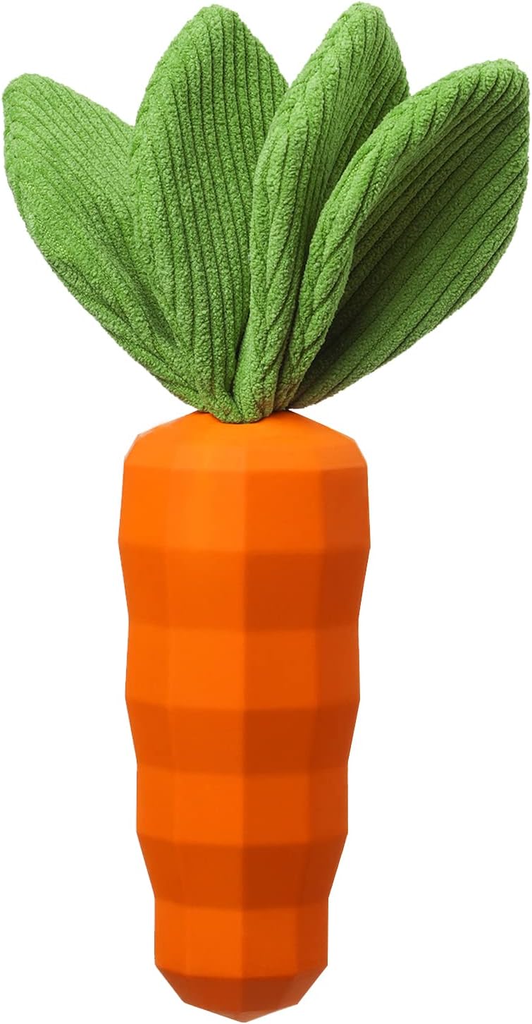 Rubber Carrot Squeaky Chew Toy for Aggressive Chewers
