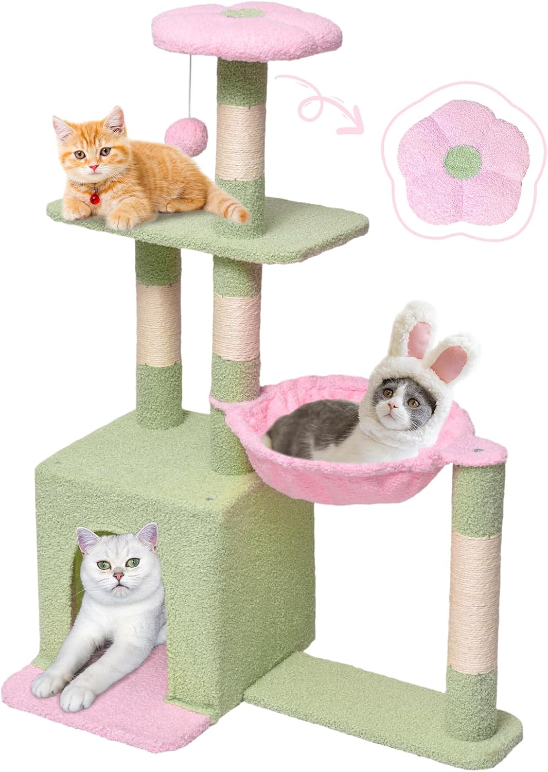Cute Flower Cat Tree,37in Cute Cat Tree Tower Scratching Posts & Flowery Resting Platform,Small Cat Tree Perfect for Small Medium Cats