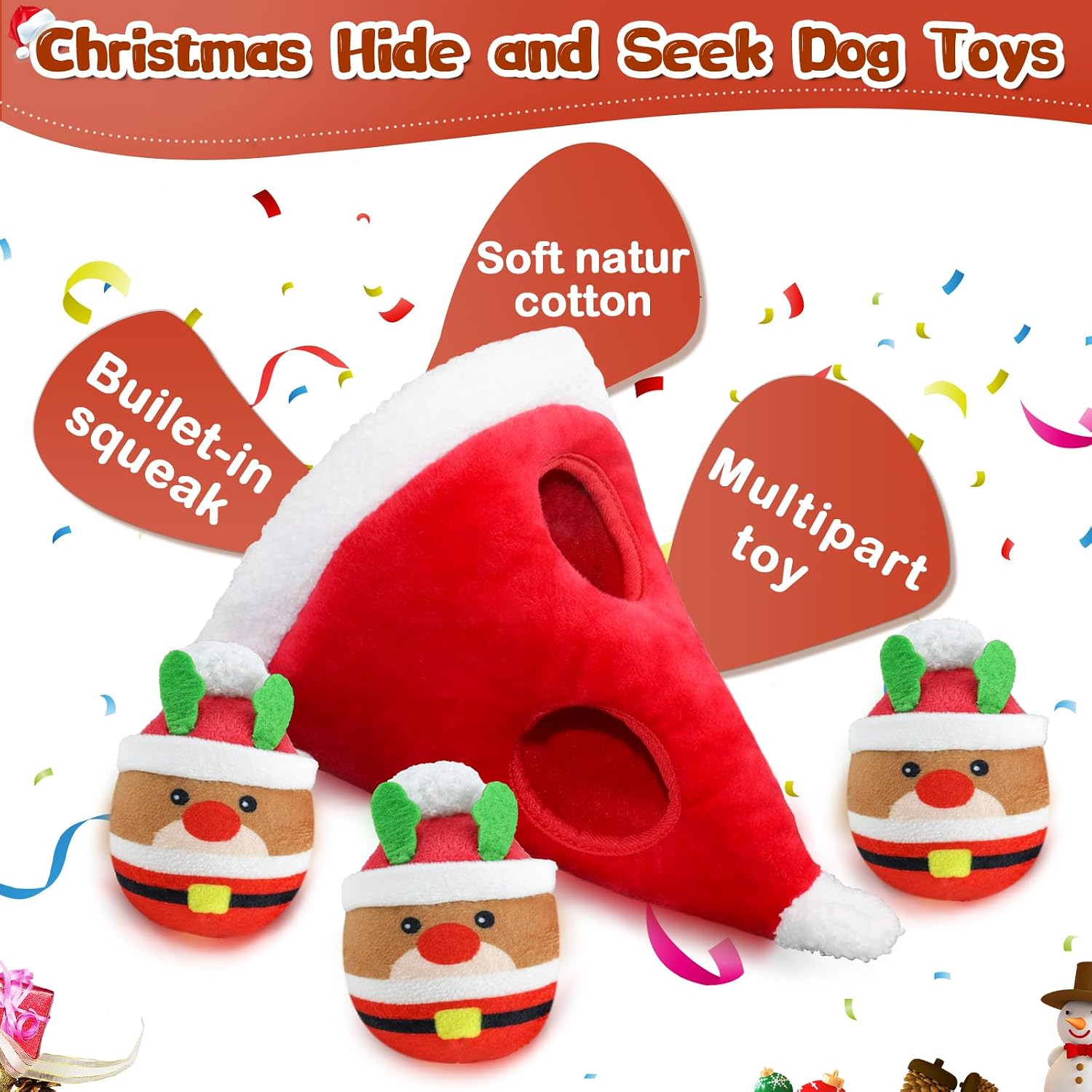 4-Pack Christmas Plush Hide & Seek Squeaky Dog Toys