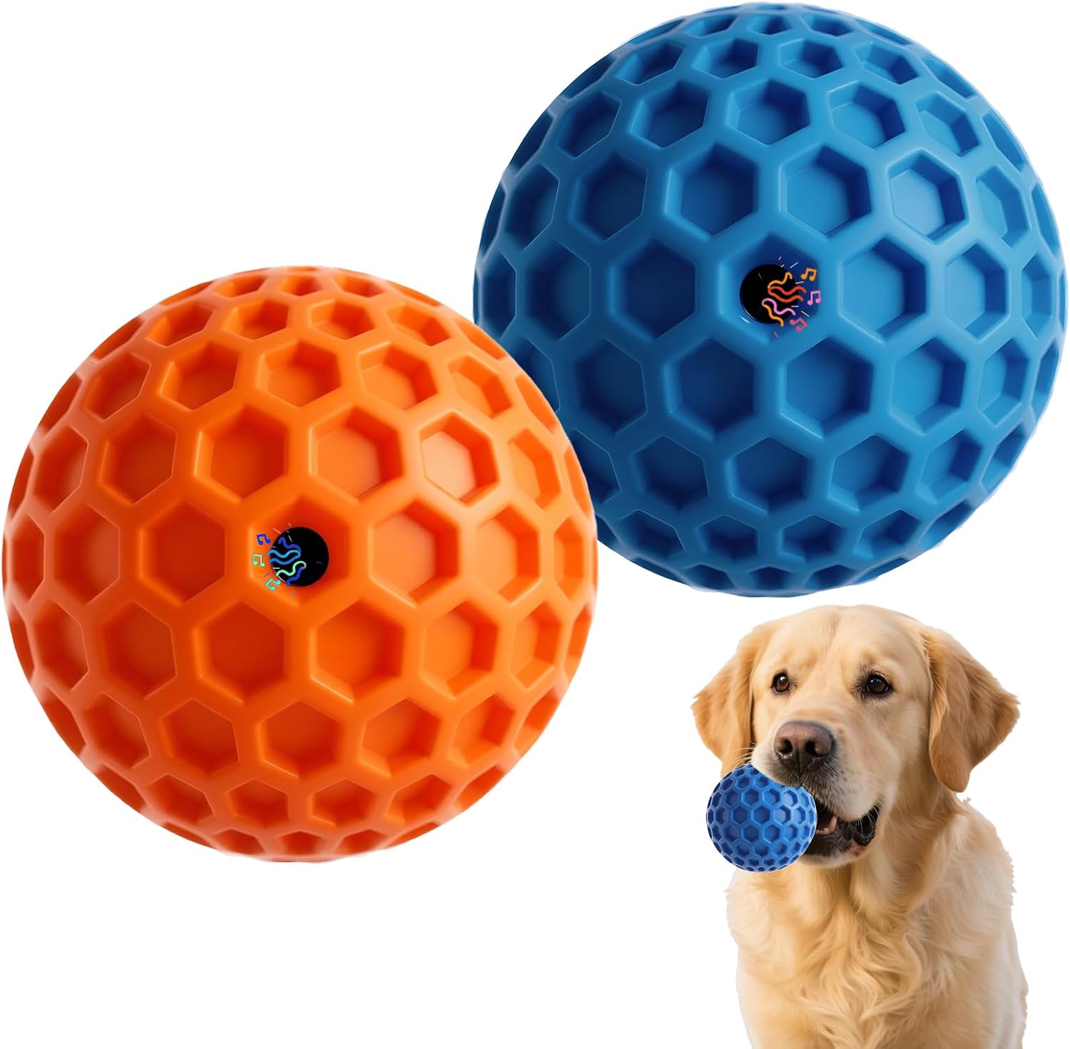 2-Pack Rubber Squeaky Fetch Balls for All Size Dogs