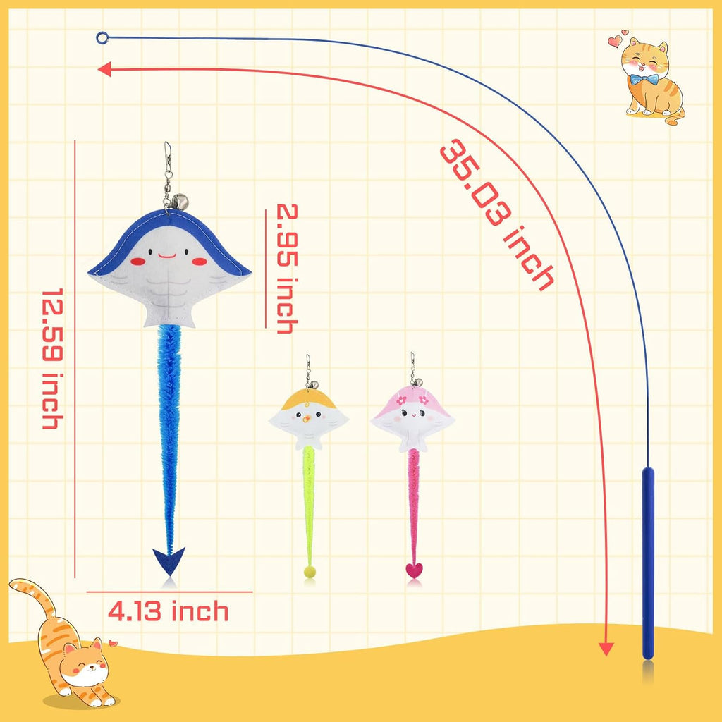 35" Blue Fish Shape Bell Cat Fishing Pole Wand