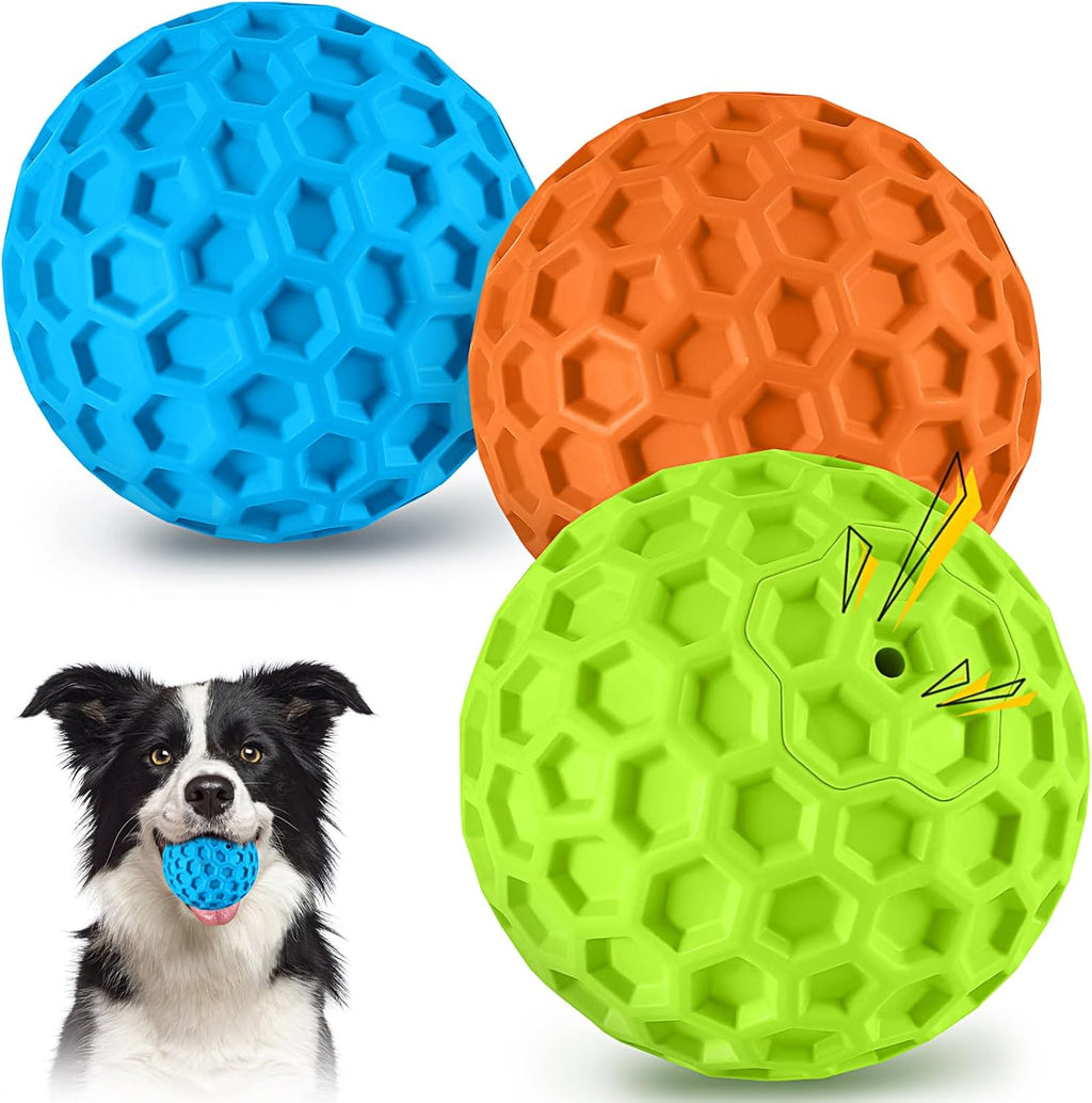 3-Piece Natural Rubber Squeaky Ball Set for Aggressive Chewers