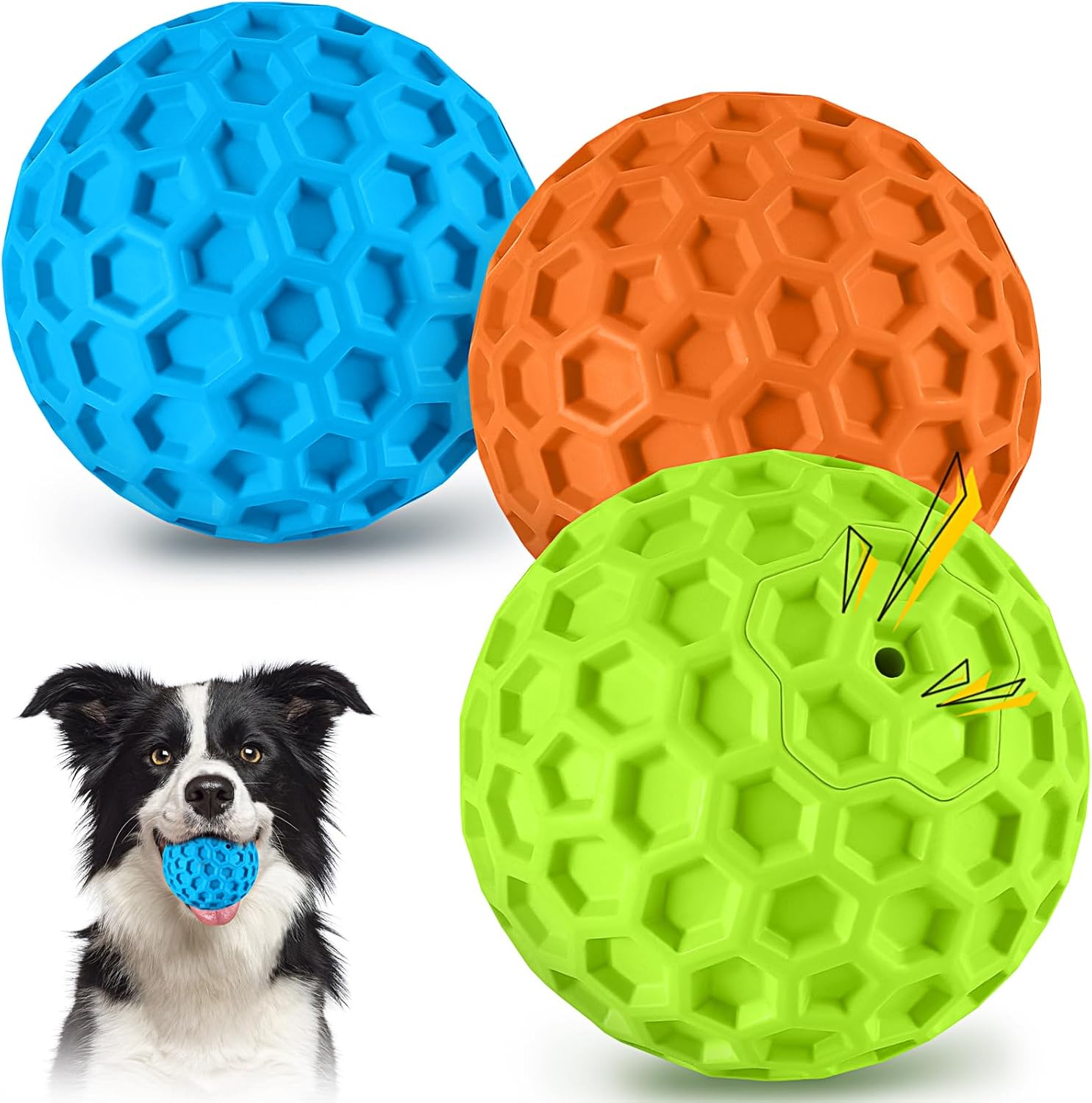 3-Piece Natural Rubber Squeaky Ball Set for Aggressive Chewers