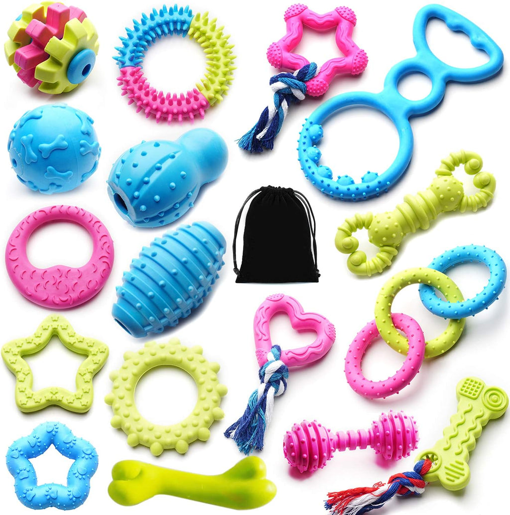 17-Pack Variety Shape Colorful Puppy Teething Chew Toys