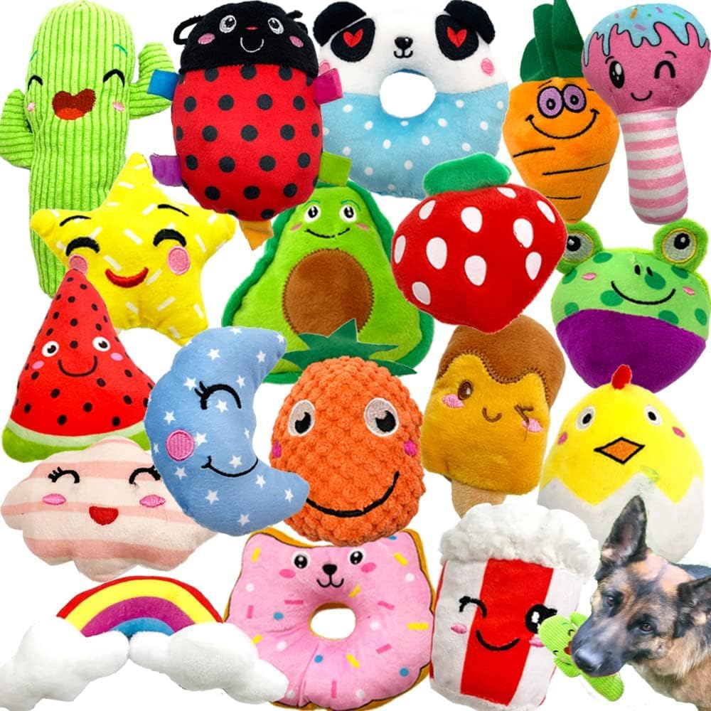 18-Pack Bulk Stuffed Plush Squeaky Dog Toys Small/Medium