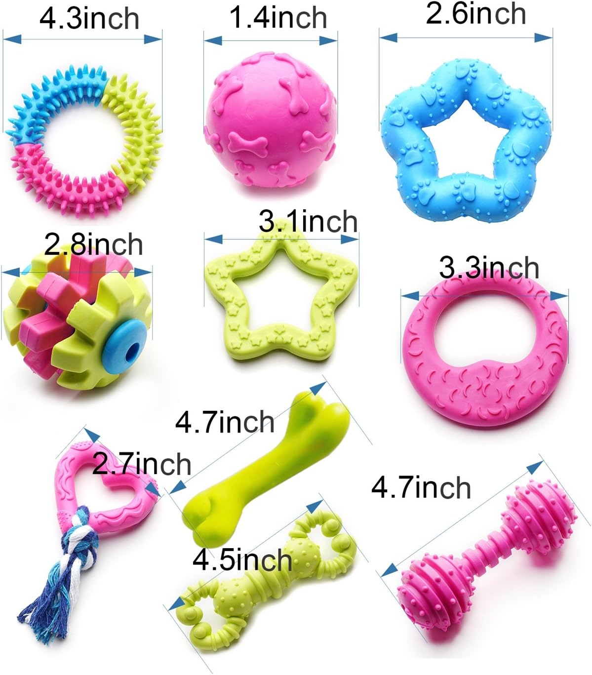17-Pack Variety Shape Colorful Puppy Teething Chew Toys