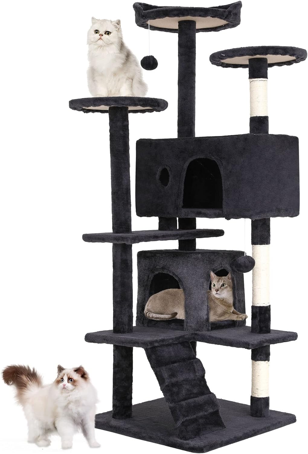 54in Cat Tree Tower for Indoor Cats,Multi-Level Furniture Activity Center with Scratching Posts Stand House Condo ny Toys Kis Pet Play House,Dark Gray