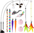 4-in-1 Set 12 Feather Refills Suction Cup & Door Hanging Cat Toys