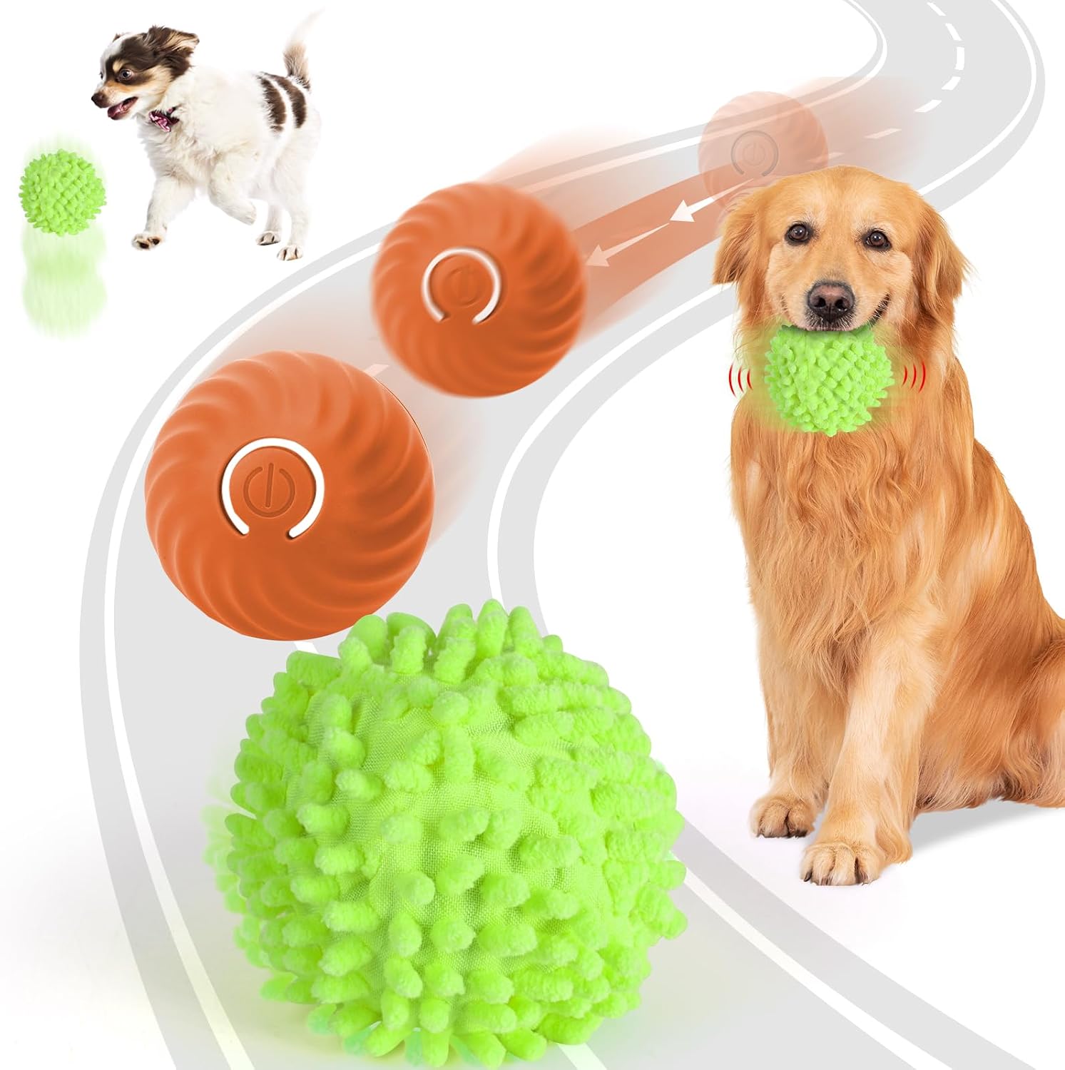 Green Bouncing Rotating Electric Ball with Cover for All Dogs