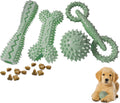 4-Pack Green Rubber Teething Chew Toy Set Bone Ball Donut Dumbbell