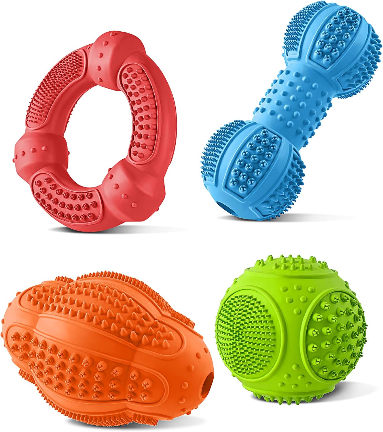 4-Pack Natural Rubber Tough Chew Toys for Aggressive Chewers All Sizes