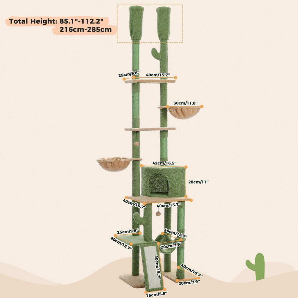 Cat Tree Floor to Ceiling Cat Tower with Adjustable Height(85-112 Inches), 7 Tiers Climbing Activity Center with Cozy Hammocks, 5 Platforms and Scratching Posts for Indoor Cats