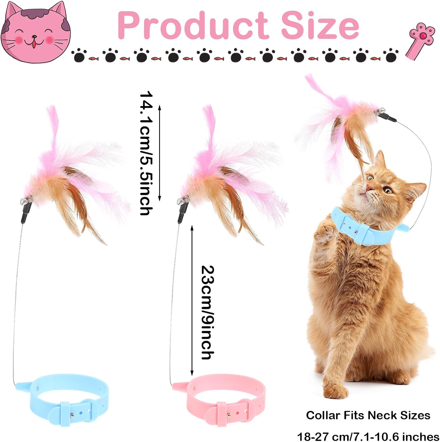 2-Piece Adjustable Feather Bell Collar Toy Blue Pink