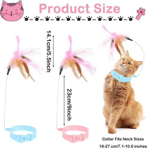 2-Piece Adjustable Feather Bell Collar Toy Blue Pink