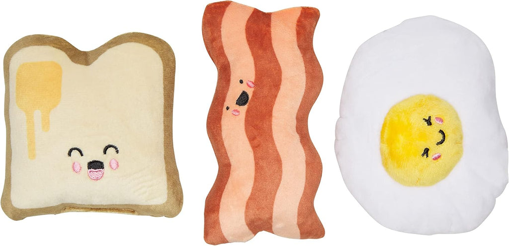3-Piece Breakfast Plush Squeaky Toy Set Toast Bacon Egg