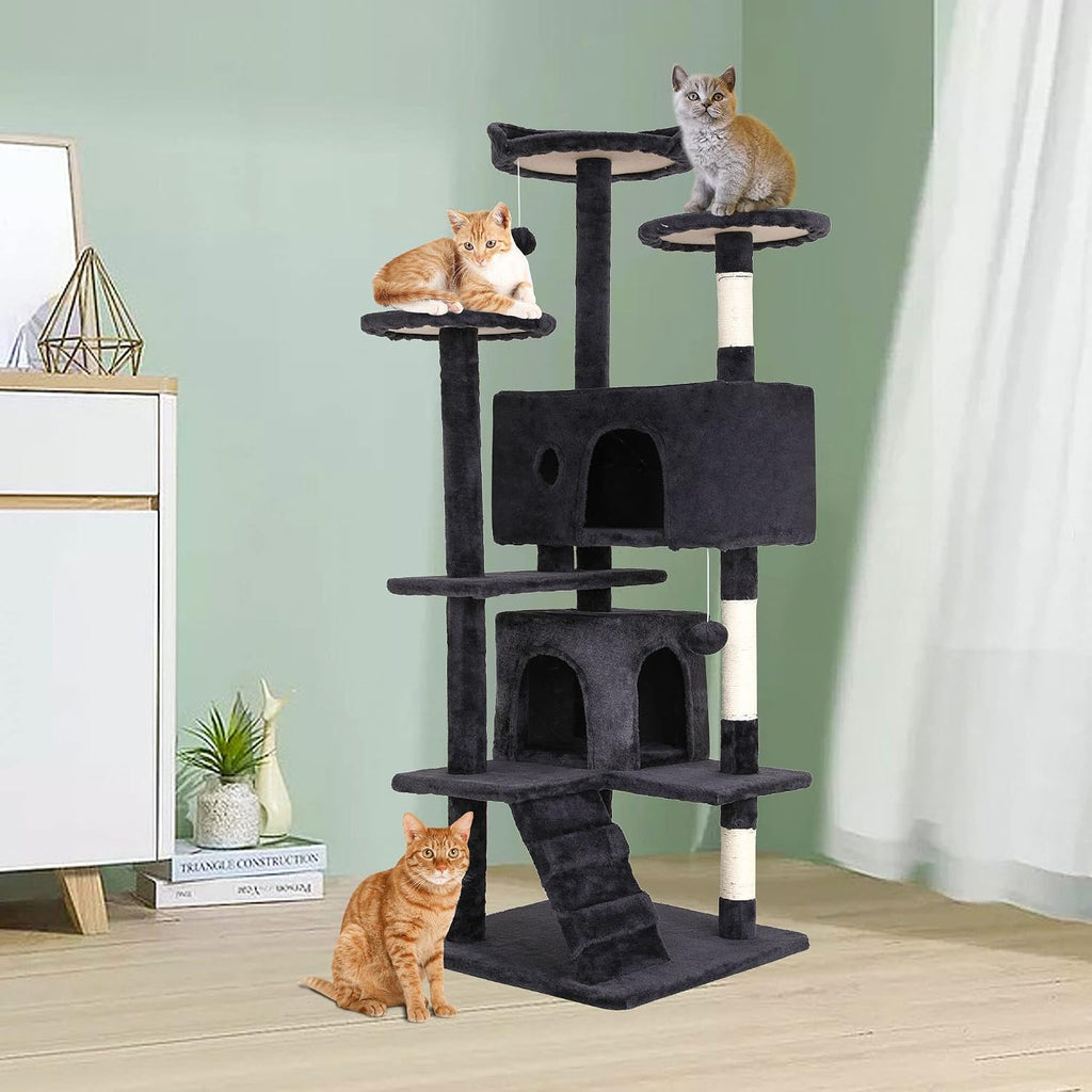 54in Cat Tree Tower for Indoor Cats,Multi-Level Furniture Activity Center with Scratching Posts Stand House Condo ny Toys Kis Pet Play House,Dark Gray