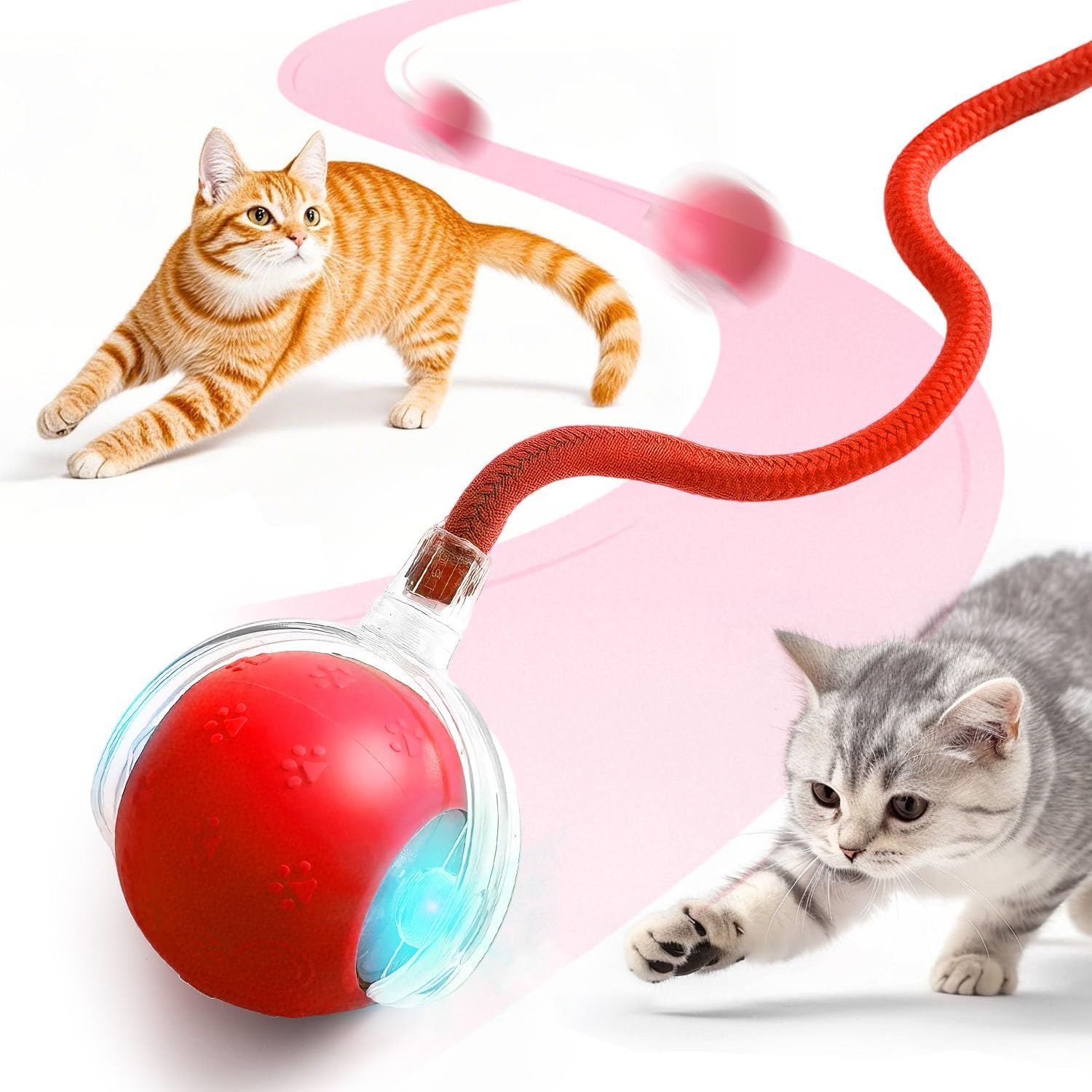 Red 2.0 3-Mode Electric Rolling Ball with Teasing Tail for Cats
