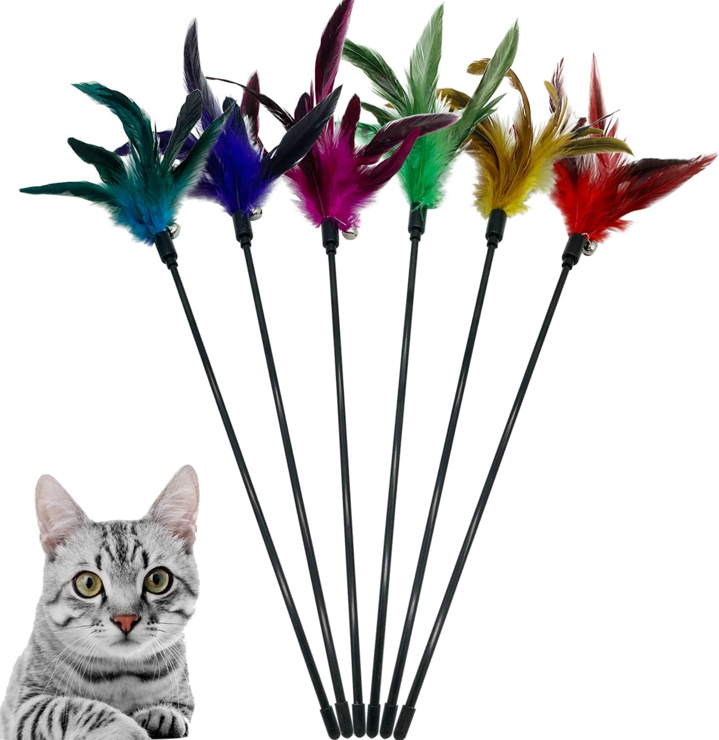 6-Piece Feather Stick Wand Set for Indoor Cats