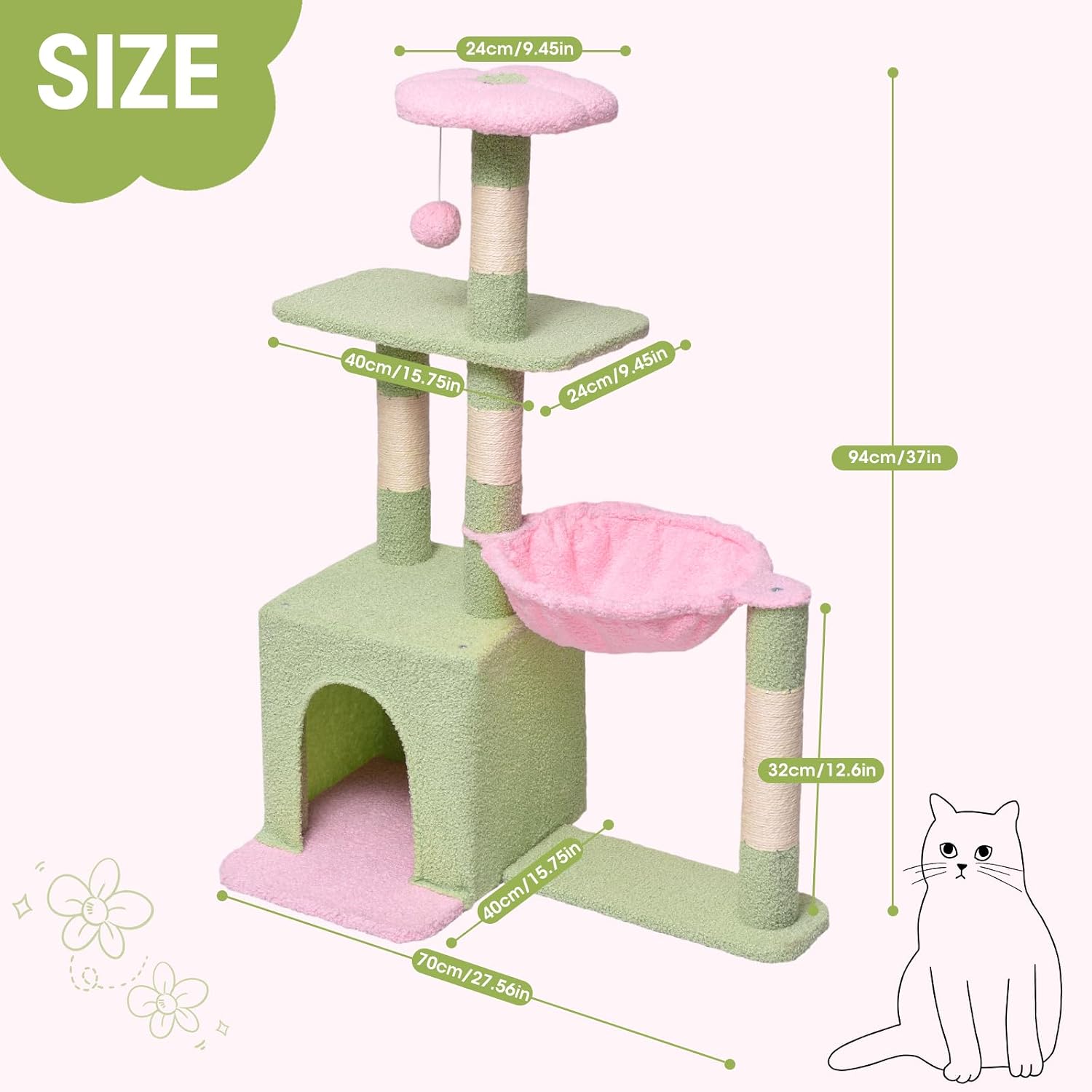 Cute Flower Cat Tree,37in Cute Cat Tree Tower Scratching Posts & Flowery Resting Platform,Small Cat Tree Perfect for Small Medium Cats
